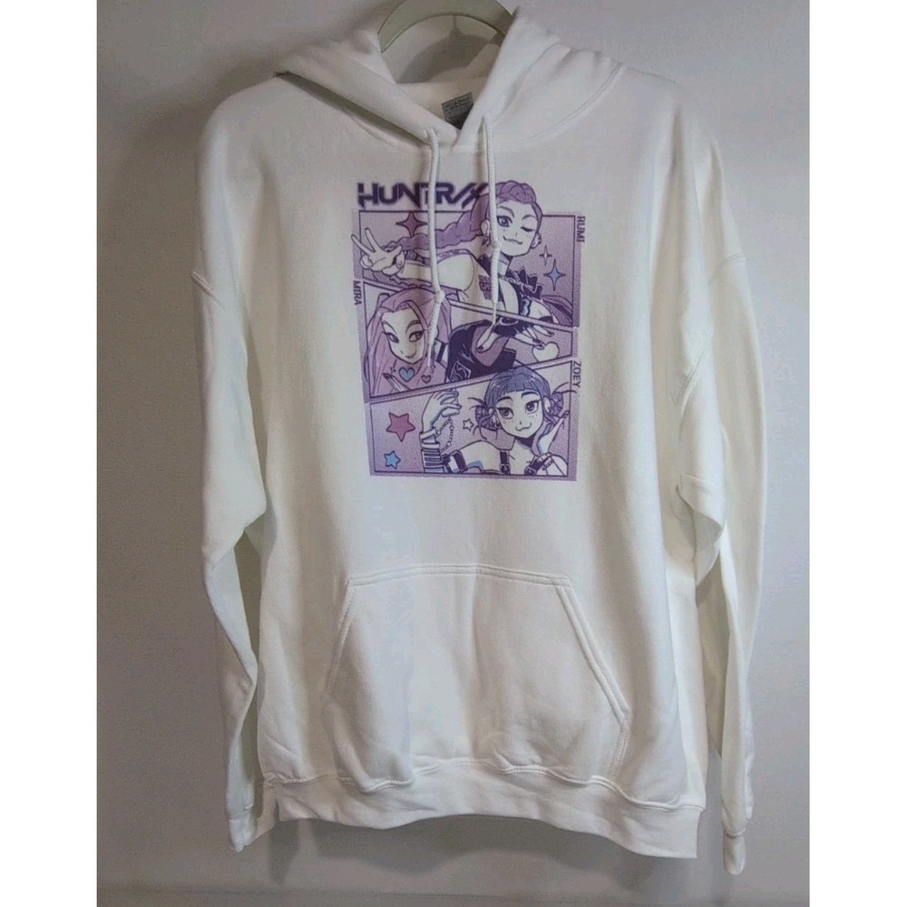 KPop Demon Hunters HUNTR/X Unisex Graphic Hoodie Size Large White New w/ Defect